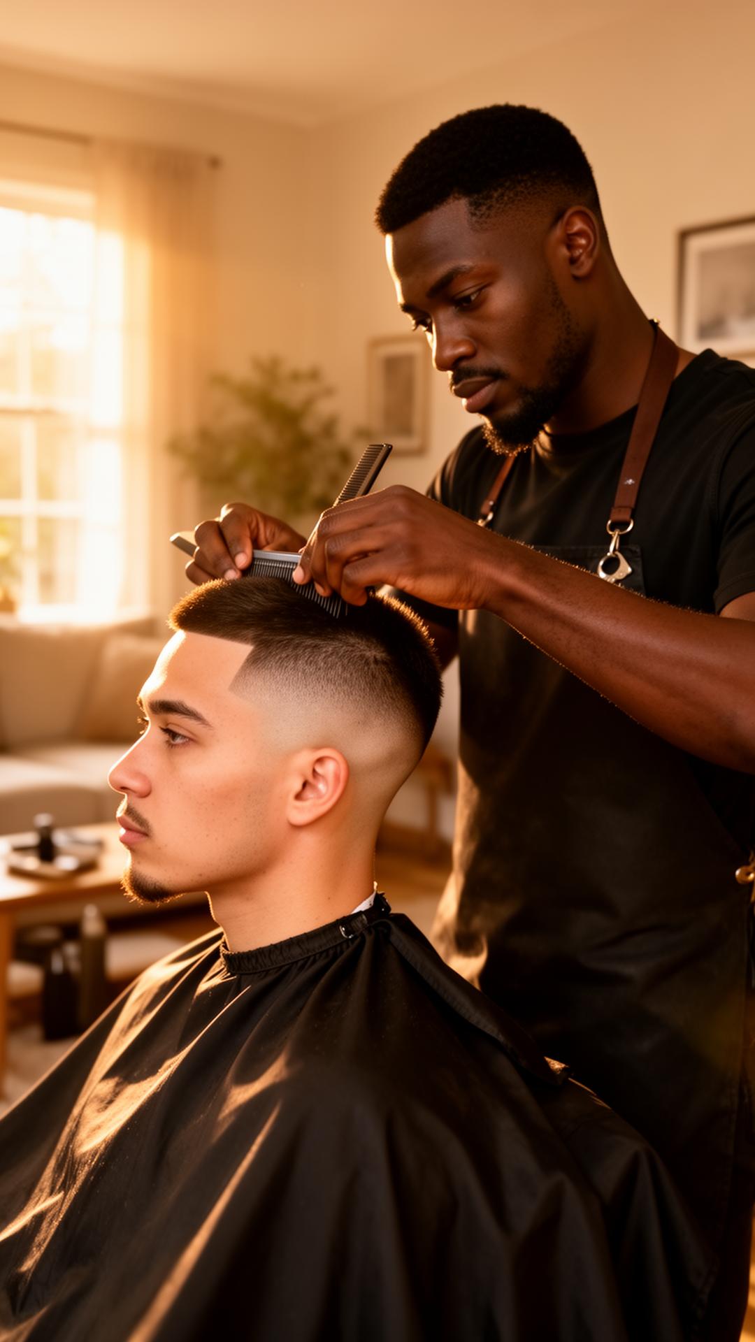 Barber giving a fresh fade at home
